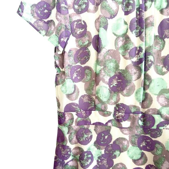 Boden Limited Edition Silk Midi Dress Purple Green Polka Dots Size 6 - Picture 3 of 7